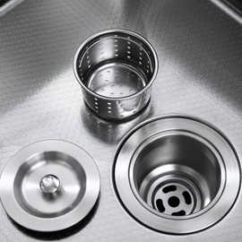 ROVOGO 3-1/2 inch Kitchen Sink Drain Assembly with Removable Deep Strainer Basket, Sealing Stopper Plug and Tailpiece, 304 Stainless Steel, Brushed