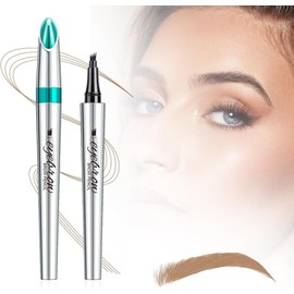 Lápiz de Cejas Microblading 3D 2026 Nuevo (Paquete de 2), Pluma Precisa con 4 Puntas Mágicas, Impermeable, Trazos Finos para Contorno y Efecto Natural (2 Pcs Marrón claro)