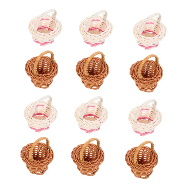 Holibanna Mini Woven Baskets with Handles 12pcs Miniature Flower Basket