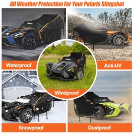 GRABADO Polaris Slingshot Half Covers,Heavy Duty 420D Slingshot Cover Waterproof,with 6 Rubber Coated Hooks,2 Reflective Strips and Side Mirror Holes,Outdoor Slings Half Cover for Slingshot Polaris