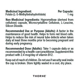 Thorne 5-MTHF 1 mg Folate - Active Vitamin B9 Folate Supplement - 60 Capsules