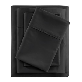 Beautyrest Sheet Set Cotton Rich 600TC, Moisture Wicking Cooling Sheets All Season Cotton Sheet Set, Lightweight & Breathable, Deep Pocket Fits Up to 18" Mattress, Queen Black 4 Piece
