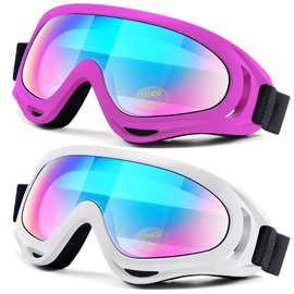 EasYoung 2-Pack Ski Goggles, Compatible Snowboard Goggles for Kids, Teens, Youth, Boys, Girls, Men and Women, Motorcycle Goggles, Wind Resistance Goggles