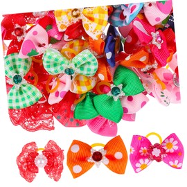 Kisangel 50pcs Multicolor Dog Bows with Rubber Bands for Dogs and Cats Comfortable Elastic Hair Accessories for Pet Grooming and Decoration