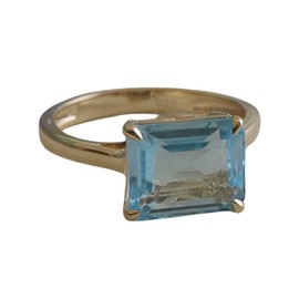 Baguette Blautopas Vergoldet Sterling Silber Ring - Natürlicher Edelstein - Geburtstagsgeschenk - Weihnachtsgeschenk - Handgefertigte Geschenkideen für Frauen - Größe: US Size 7 / Diameter 17.3