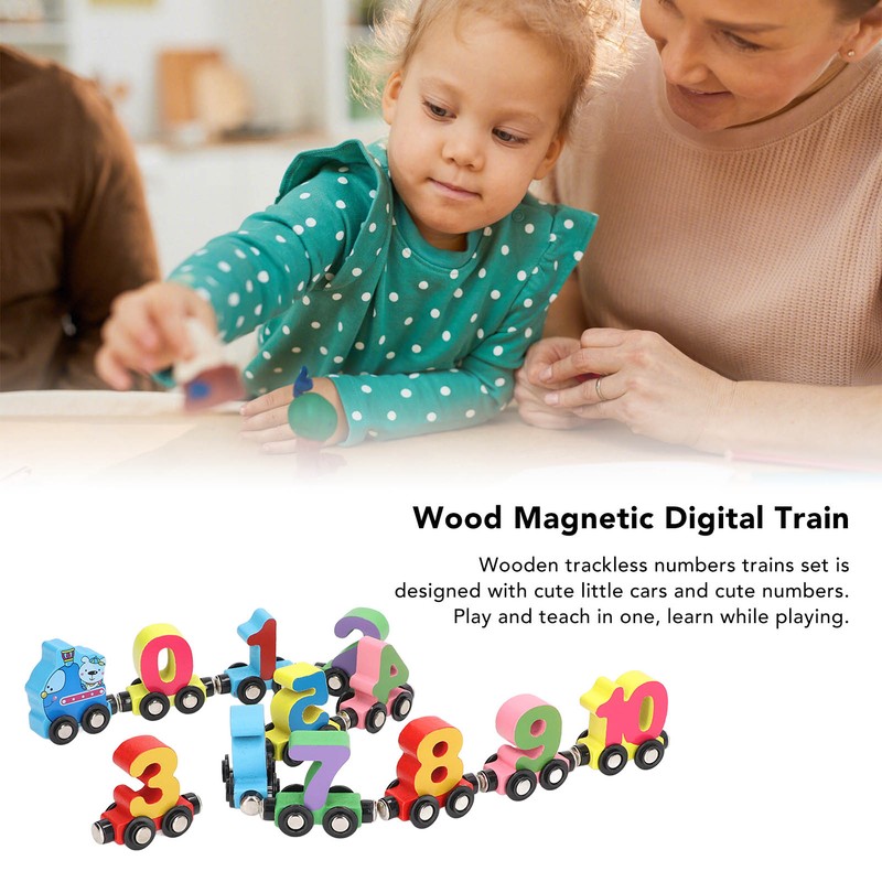 12pcs Wooden Magnetic Digital Train Cute Fun Early Education Trackless