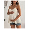 SHENHE Women's Maternity Babydoll Tops Spaghetti Strap Lace Trim Textured