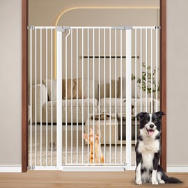 Fairy Baby 51.18" Extra Tall Baby Gates for Doorways, 29.5"-48.4" Extra Wide Safety Child Gates for Cats Dogs, Metal Auto Close Stair Gates Indoor for Kid or Pets No Drilling Pressure Mount Kit, White