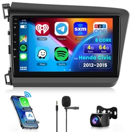 8 CORE 4G+64G Car Radio Stereo for Honda Civic 2012-2015 with Wireless CarPlay/Android Auto, 9 Inch 1280 * 720P IPS Touch Screen Android 13 GPS WiFi Bluetooth DSP SWC HD Backup Camera