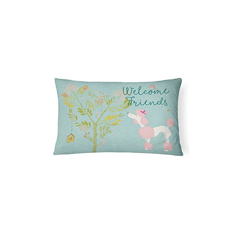 Caroline's Treasures BB7613PW1216 Welcome Friends Pink Poodle Canvas Fabric Decorative