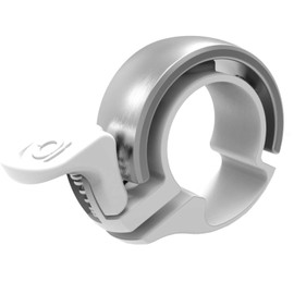 Knog Oi Classic Groß Fahrrad Klingel 23,8 - 31,8mm Bike Bell Glocke Design Slim MTB Laut Ringförmig, KNCL, Farbe Weiß Silber