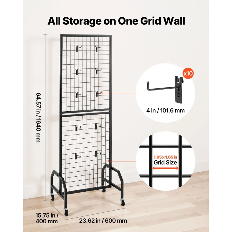 Black Carbon Steel Wire Grid Wall Panel Art Display Rack