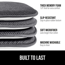 Gorilla Grip Memory Foam Chair Cushions, Comfortable Pads for Dining Room, Kitchen Table, Office Chairs, Stay in Place Backing, Comfortable Microfiber Seat Pad Cushion, Set of 8, 16x16, Gray
