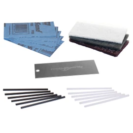 Tools4Boards Ski & Snowboard P-TEX Base Repair Kit: 12 pcs Ptex + 5 pcs Structure Sandpaper + 3 Brite Abrasive Pads + Stainless Scraper, Extra Large
