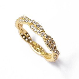 TSECIMGS Fashionable Twist Design with Full Diamond Shiny Cubic Zirconia Gold-Plated Index Finger Ring Unique Pinky Ring for Women(10)