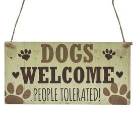 Second Ave Dogs Welcome People Tolerated Animal Pet Lover Wooden Hanging Rectangle Gift Sign Plaque