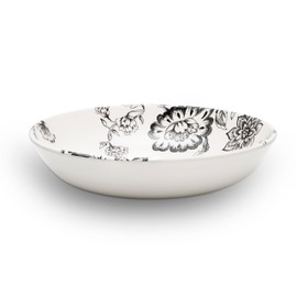 Wade WA967023BLK Botanical Night Pasta Bowl with Black Floral Design, Crafted from Earthenware, Made in Stoke-on-Trent, 22.5cm, Black