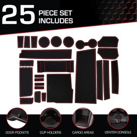 CupHolderHero fits RAM 1500 Tradesman Accessories 2013-2024 Premium Custom Interior Non-Slip Anti Dust Cup Holder Inserts, Center Console Liner Mats, Door Pocket Liners 25pc Set - Quad Cab (Red Trim)