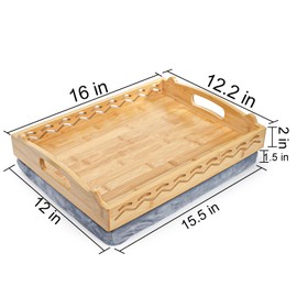 Okllen Bamboo Lap Tray with Detachable Cushion & Handles, 16"x12.2" Breakfast Bed Tray for Eating, Recliner/Sofa/Bed, Housewarming Gift​