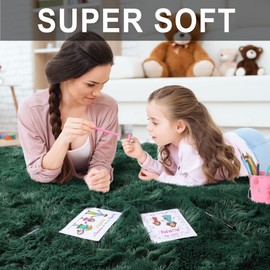 RUGTUDER Fluffy Dark Green Christmas Rug Carpet for Bedroom Living Room, 5x8 Feet Area Rugs for Boys Kids Girls Bedroom Decor, Soft Shaggy Plush Floor Rug for Baby Nursery, Washable Non-Slip Rug