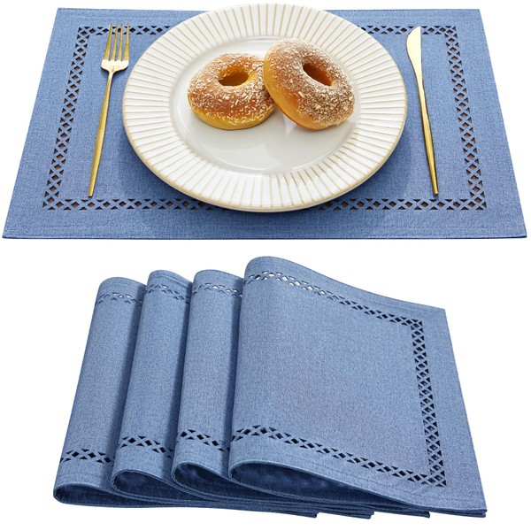 Aoztio Burlap Placemats Set of 4, 12 x 18 Inch