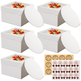 Tetutor 12 Pcs Cake Boxes 12 inch,12x12x8 Inches Cake Box with Window, 5 Pcs Tall 12x12 Cakes Boxes with 5 Pcs Cake Boards, Large Baking Boxes, White Square Cakes Containers for Multi-Layer Cakes