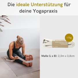 Lotuscrafts Yoga Strap 2.5 m - Yoga Band for Stretching; 100% Organic Cotton, Long Yoga Strap with Metal Clasp, Yoga Strap for Beginners and Advanced Users, 250 x 3.8 cm