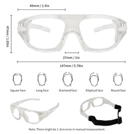 SooGree - anteojos deportivas de squash y racquetball, anteojos de baloncesto, correa ajustable, resistentes a los impactos (8043 marco transparente almohadilla blanca)