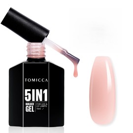 TOMICCA 5 in 1 Builder Gel for Nails, 15 ml Nude Pink Builder GelNail, UV/LED Gel Nails Rubber Base Builder Gel for Gel Nails, Nail Extension Repair, Nail Strengthening