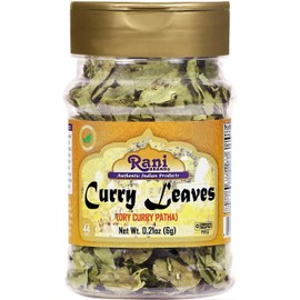 Rani Dried Curry Whole Leaves (Kari Neem Patha) Indian Spice 0.21oz (6g) PET Jar ~ Non-irradiated | All Natural | Vegan | Gluten Friendly | NON-GMO | Kosher | Product of USA