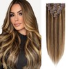 S-noilite Clip in Hair Extensions Human Hair Medium Brown/Dark Blonde,