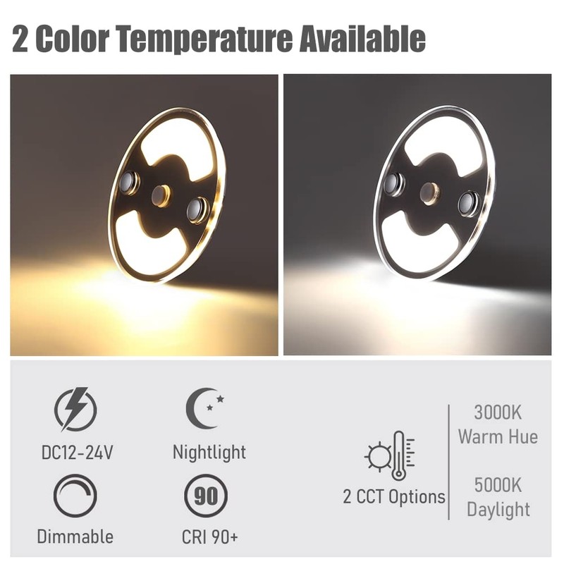 Obeaming Campervan Interior LED Ceiling Puck Light, 12V Dimmable 75mm