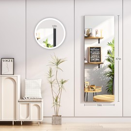 Hasipu Door Mirror Full Length, 47"x 15.8" Full Body Over The Door Hanging Wall Mounted Mirror for Bedroom, Living Room, Cloakroom, Square Black