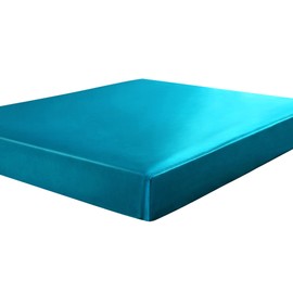 sourcing map Satin Fitted Sheet, Solid Silky 12" Deep Pocket Bed Sheet, Soft and Breathable Satin Bed Fitted Sheet Peacock Blue Single (99 x 190cm)