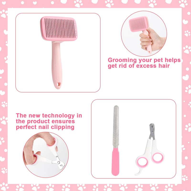 VCZONE 8 Pcs Dog Grooming Kit with Self Cleaning Tools: