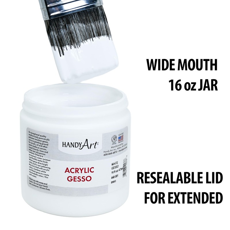 Handy Art Acrylic Gesso, 16 oz, White, Primer for Canvas,