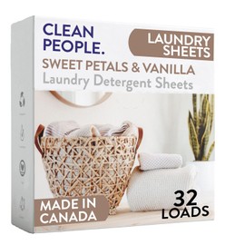 The Clean People Laundry Detergent Sheets - Hypoallergenic Laundry Soap - Ultra Concentrated, Recyclable Packaging, Stain Fighting - Sweet Petals & Vanilla, 32 Pack