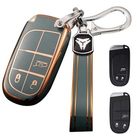 LETINGFAR Key Case, For JEEP, Smart Key Case, Key Cover, TPU, JEEP Dedicated Design, 3 Buttons, Keychain, Suitable for Jeep, Cherokee and More, gray