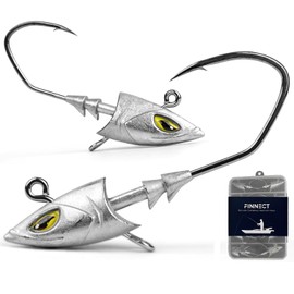 FINNECT Jig Head 10-Piece Set 3D Eye Sea Fishing Vibration Jig Head for Suzuki/Mada, Mejina/Root Fish/Magochi/Flounder/Bass with Storage Case 14g