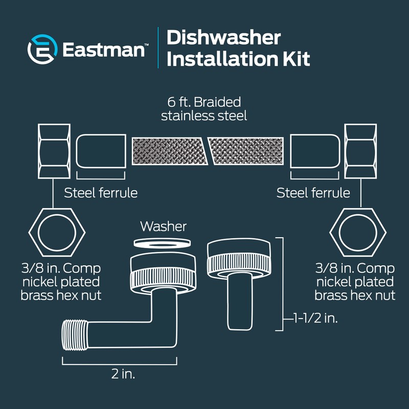 EASTMAN - Kit de instalación de lavaplatos, compresión de 3/8