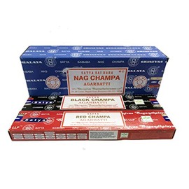 Satya Bangalore (BNG) Nag Champa Argarbatti 250 Grams Plus Red Champa 15g and Black Champa 15g