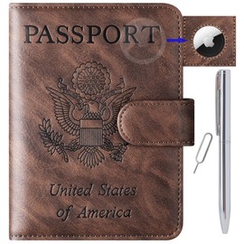 Airtag Passport Holder Cover Wallet Travel Essentials Leather Travel Wallet Rfid Blocking Case Vacation Travel Must Haves Travel Accessories for Men Women (117#Coffee)