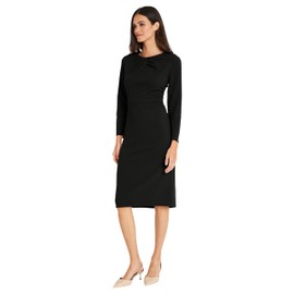 Maggy London Women's Dresses Long Sleeve Tucked Jewel Neck Sheath Career Office Wear Work Dress, Black, 6