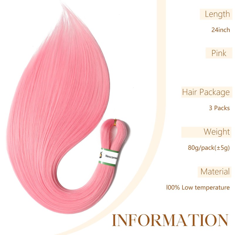 Deep Pink Braiding Hair Pre Stretched, 24inch 3 Packs