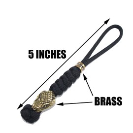 Hand Woven Paracord Knife Lanyards With Brass Snake Head Bead Paracord Lanyard for Knife EDC Tools Tactical Lanyards (Black, 5 INCHES)