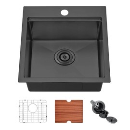 IKEBANA Black Bar Sink 18x18 drop in kitchen sink, Topmount RV Wet Bar Sink 18 inch, Stainless Steel Deep Single Bowl Small Kitchen Sinks with Workstation