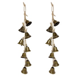 2 Pack 15.75 Inches Witch Bells for Door Knob, Brass-Colored Iron Bell Strings with 8 Bells, Witchcraft Supplies Door Bell, Vintage Witch Decor Wind Chimes for Home Protection
