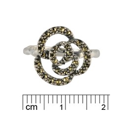 Esse Marcasite Sterling Silver Art Nouveau Marcasite Open Work Rose Ring - Size L