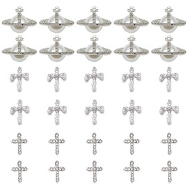 Planet Nail Art Charms, 30 Stück Legierung Kreuz Nagel Dekorations, 3D Nagelschmuck Acryl Nagel Zubehör für Frauen Mädchen Nagel Dekoration (Silber)