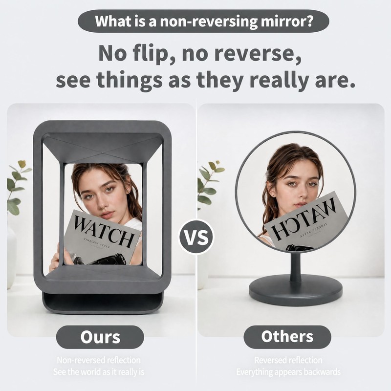 ChicReflect Non Reversing Mirror True Reflection Vanity Mirror, 90° Rotatable